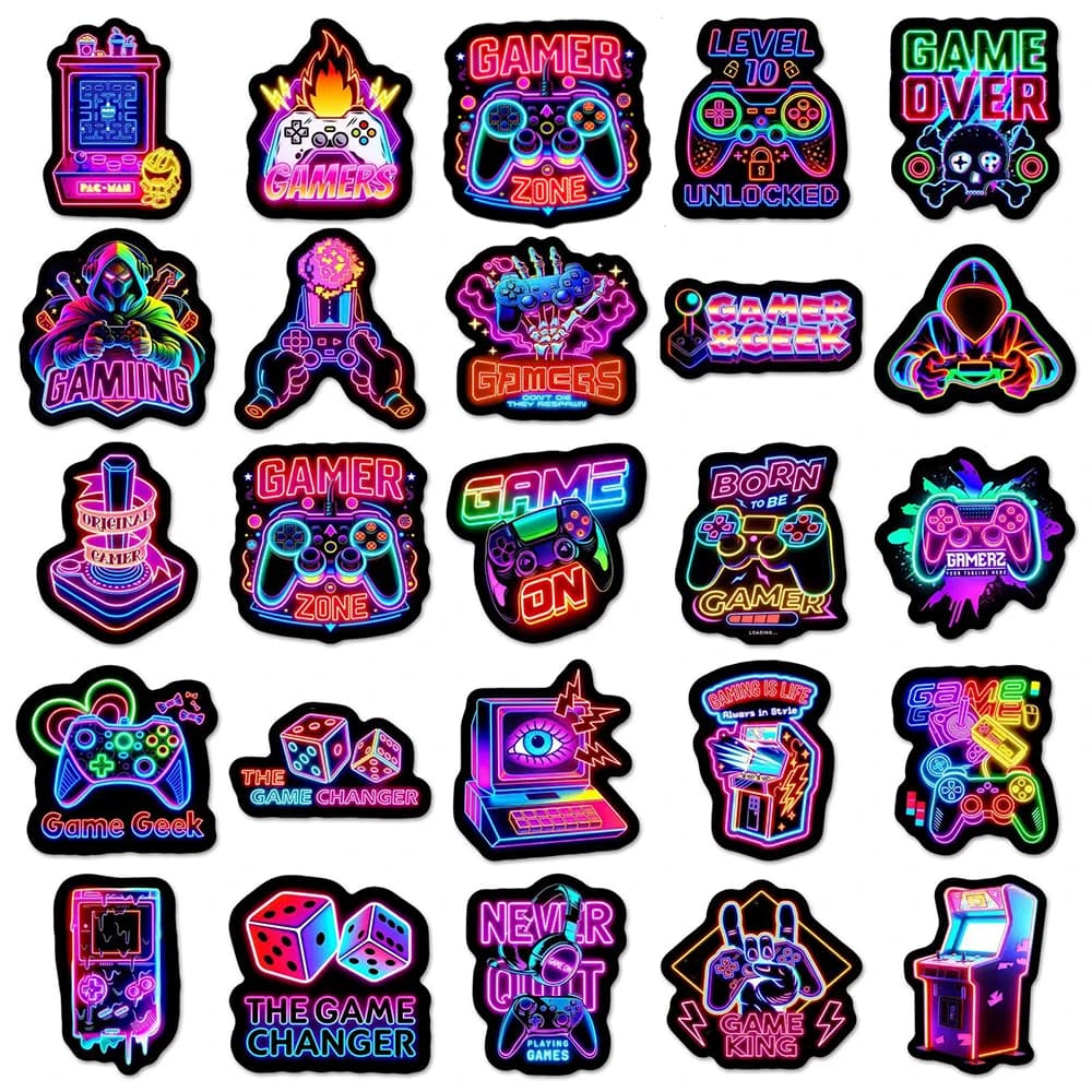 10/30/50 Pezzi Adesivi Creativi Neon a Tema Videogiochi e Cartoni Animati, Impermeabili, per Skateboard, Telefono, Laptop, Chitarra, Graffiti Cool