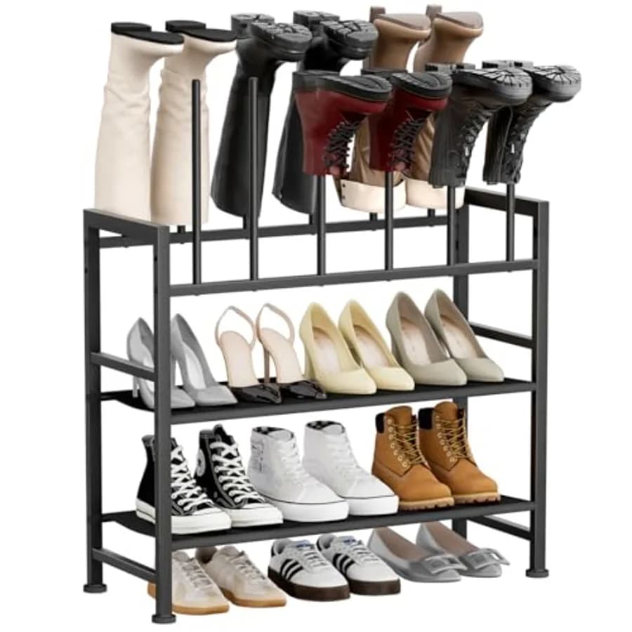 Porta Stivali in Metallo Nero, Organizzatore per Stivali Alti, Scarpiera Multiuso per Stivali, Sneakers e Scarpe con Tacco Alto