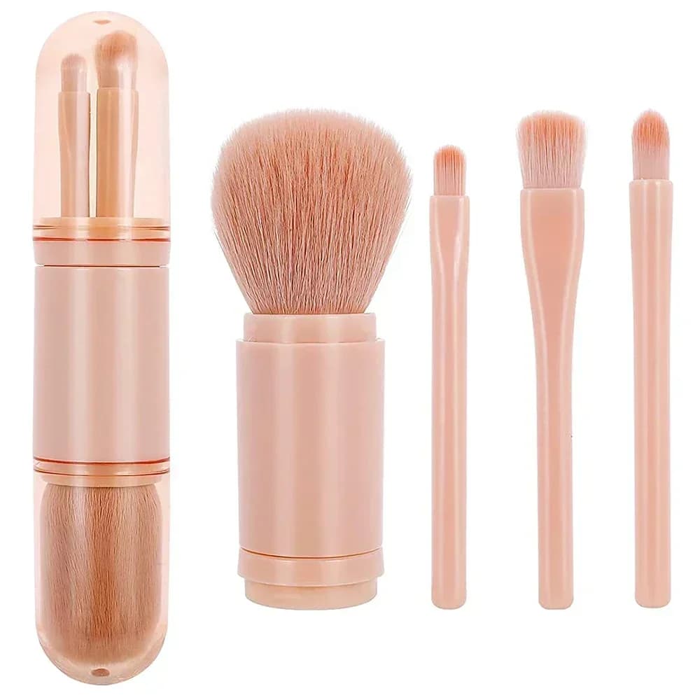 Set of 4in1 travel makeup brushes Kabuki retractable brush and 3 small brushes for eyes with soft bristles Small portable for touching
