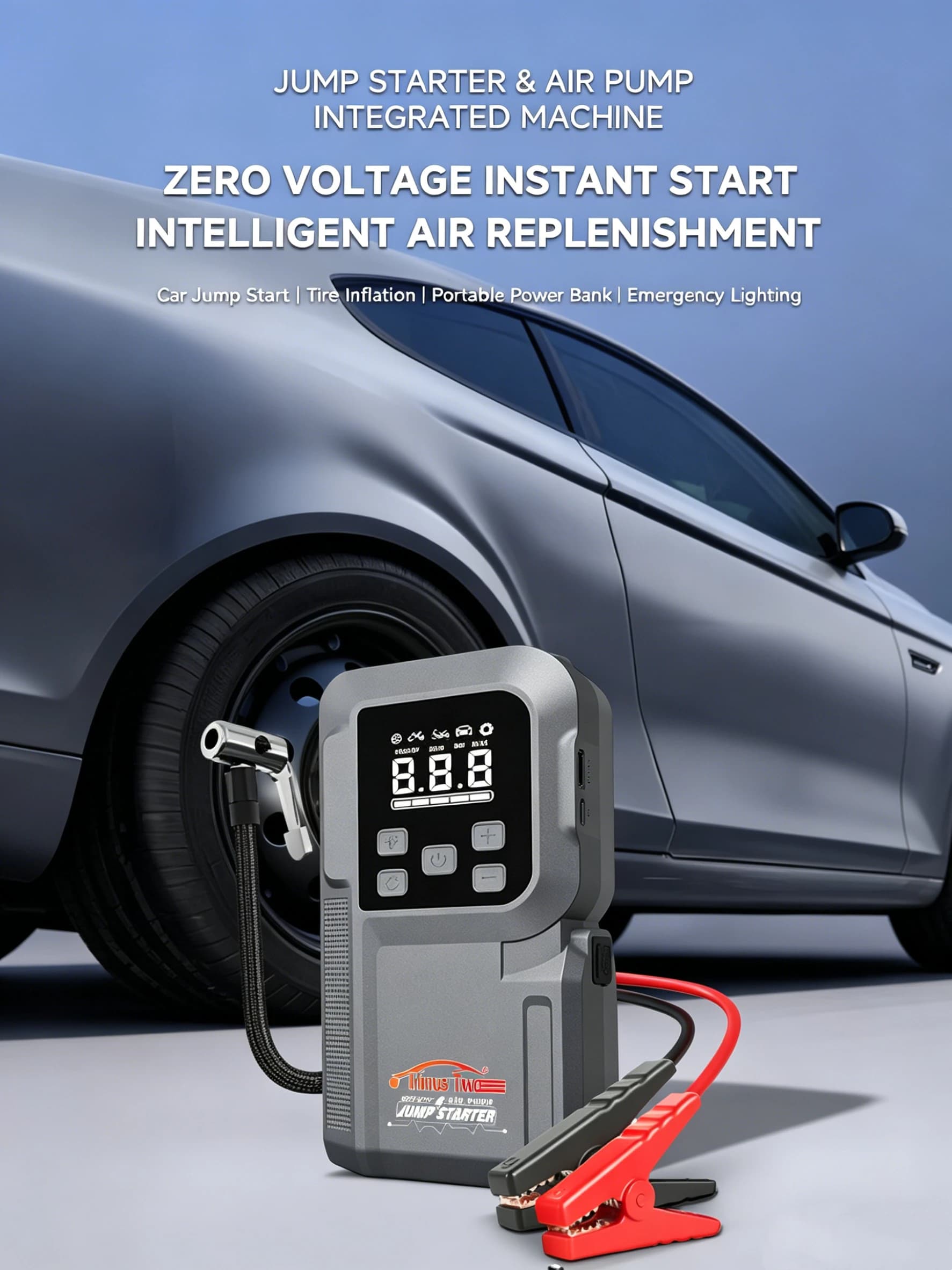 Avviatore di emergenza multifunzione per auto e pompa d'aria