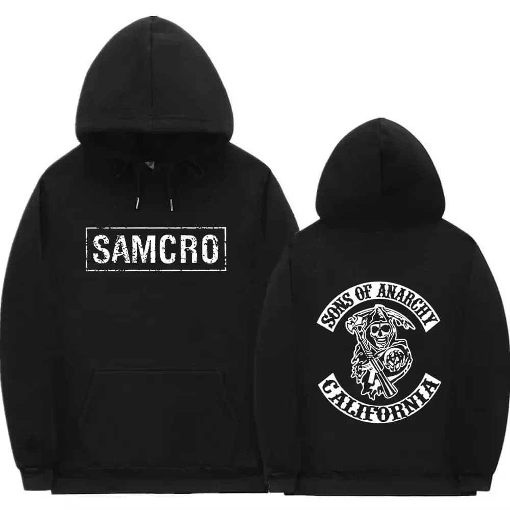 Felpa con cappuccio con stampa fronte-retro Top Sons of Anarchy SAMCRO Uomo Donna Fashion Brand Design Pullover Felpe con cappuccio in pile di cotone