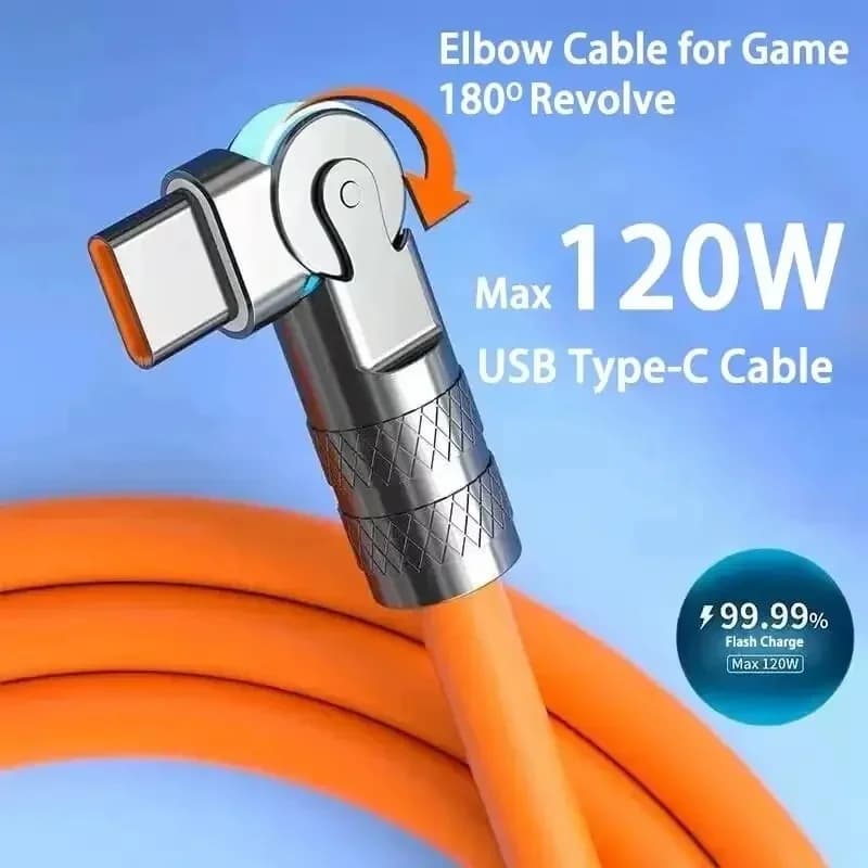Cavo USB C Cavo di ricarica super veloce da 120 W Gioco mobile in silicone liquido Cavo a gomito di ricarica USB tipo C 6A per gioco per Honor
