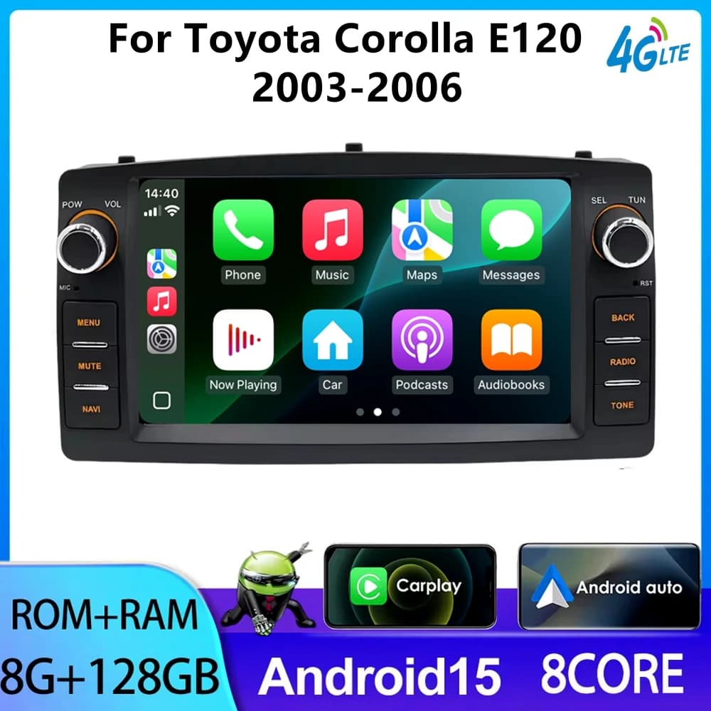 Autoradio Android per Toyota Corolla E120 2003-2006, Lettore Multimediale 2DIN con Touchscreen da 7', Navigazione GPS e Carplay Auto Audio