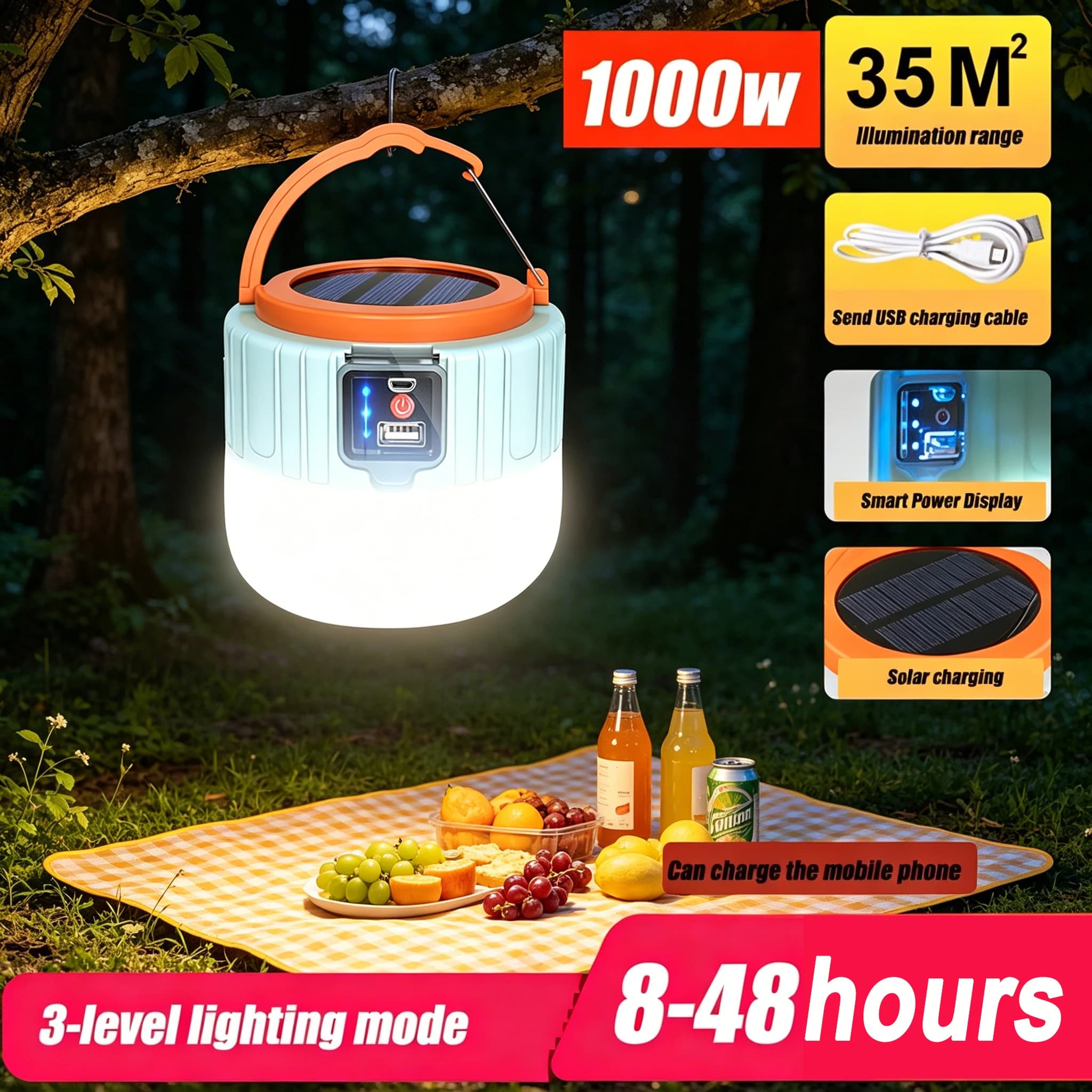 Portable Camping Light Power Bank LED Camping Lanterns Handheld Waterproof Outdoor Tent Light Rechargeable Floodlight Flashlight