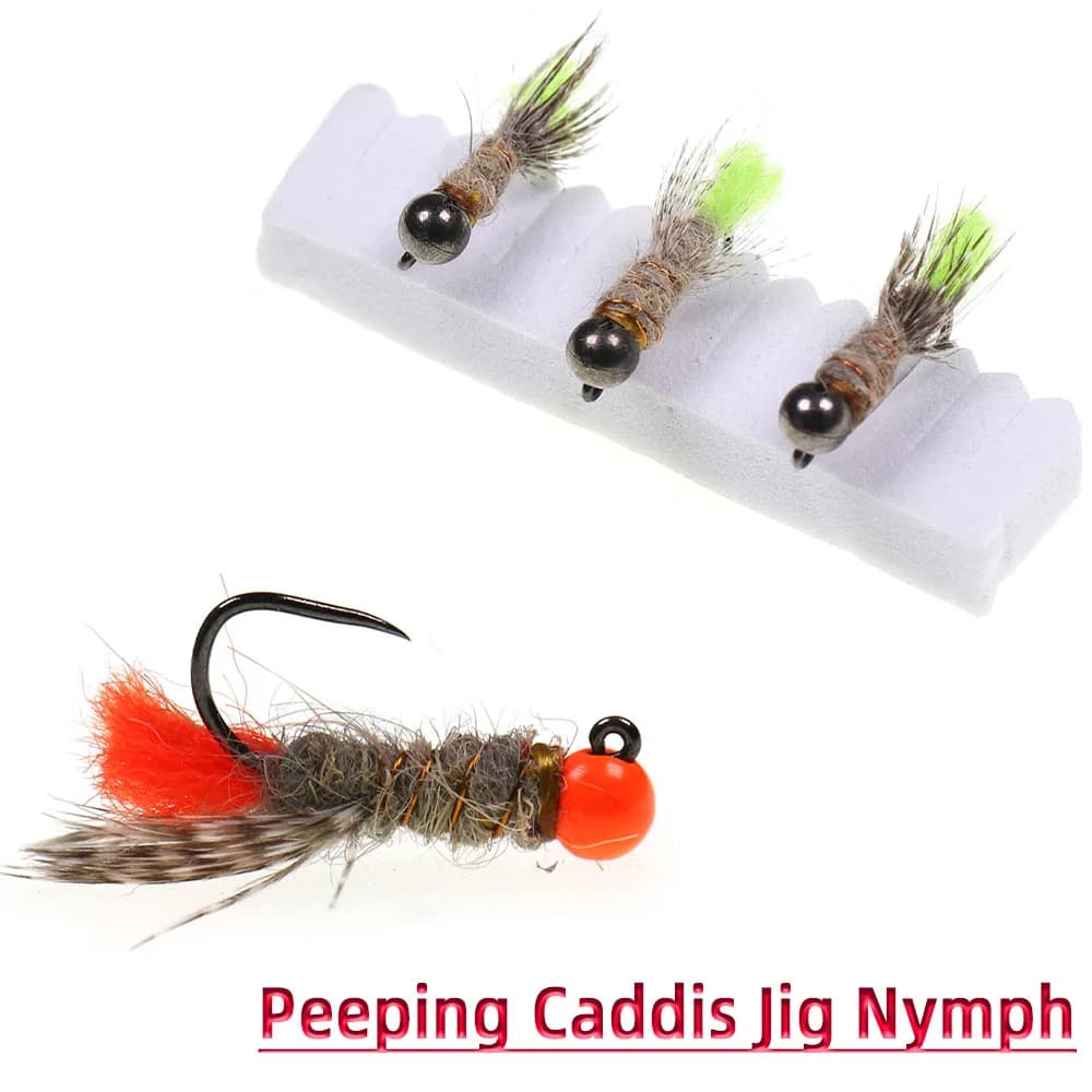 # 12 # 14 Head of tungsten beads Peeping Caddis Barbless Jig Ninfa Fast flocking for trout Grayling Bluegill Deep pools Fishing