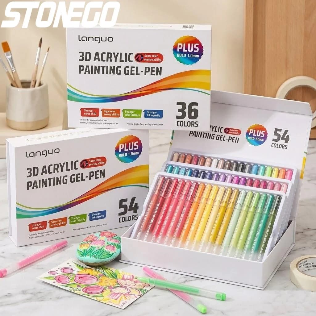 Set di Penne Gel Acriliche 3D Professionali, Colori Vibranti, Materiali Artistici per Carta, Roccia, Vetro, Tessuto