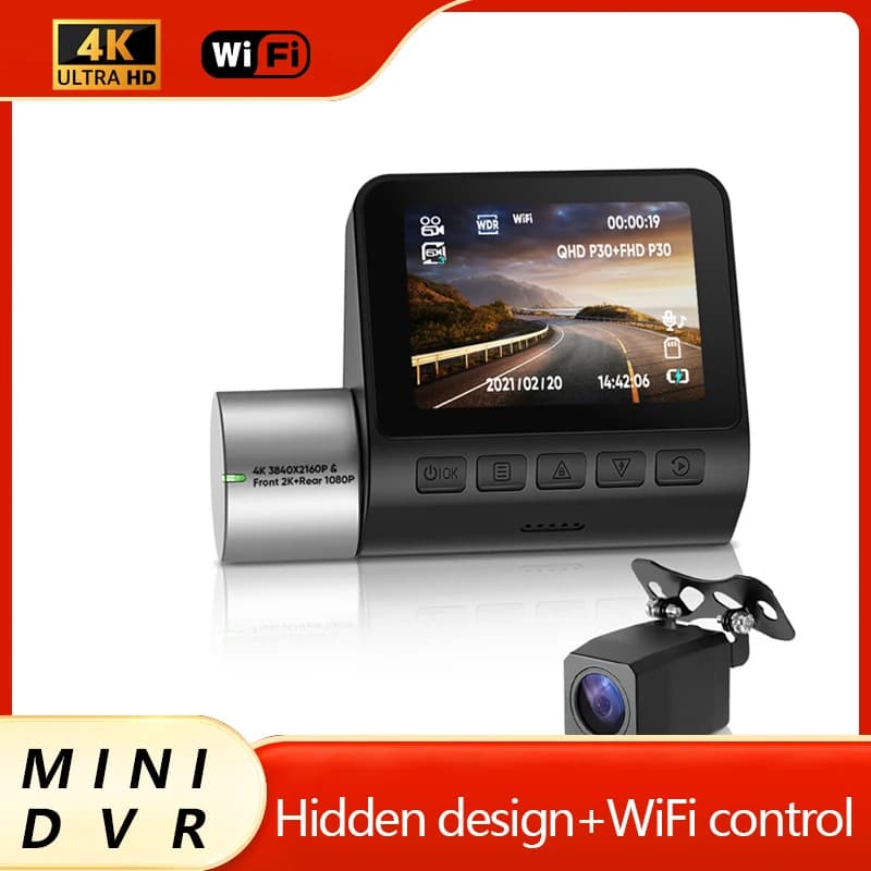 Dashcam 4K Monitor WiFi Dash Cam for car DVR Double camera Front and rear night vision Mini hidden car recorder