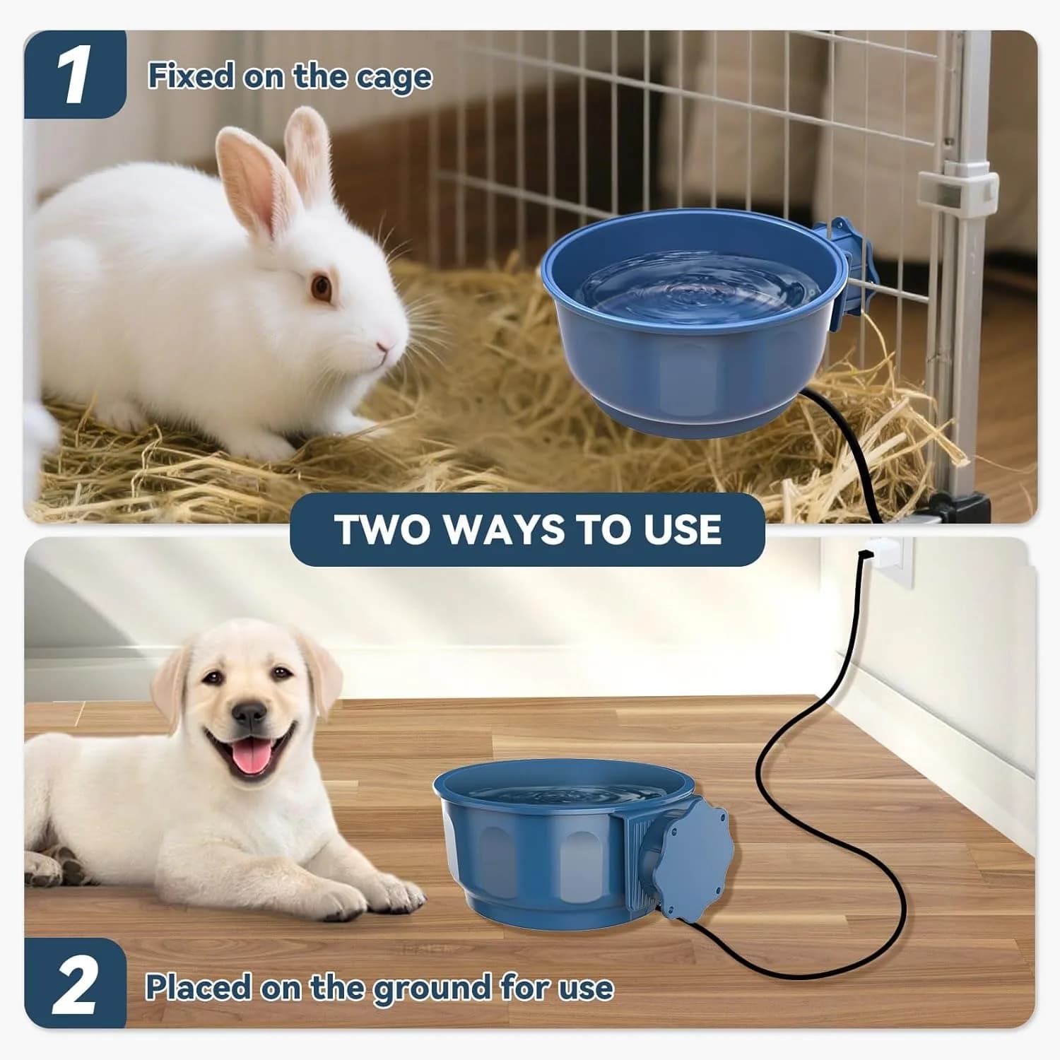 Hamaileon Heat Ciotola per animali domestici per interni, Ciotola per acqua riscaldata da 0,6 litri, Ciotola termica per acqua e cibo per gabbia per cani, Cuccia sospesa, Cavo USB