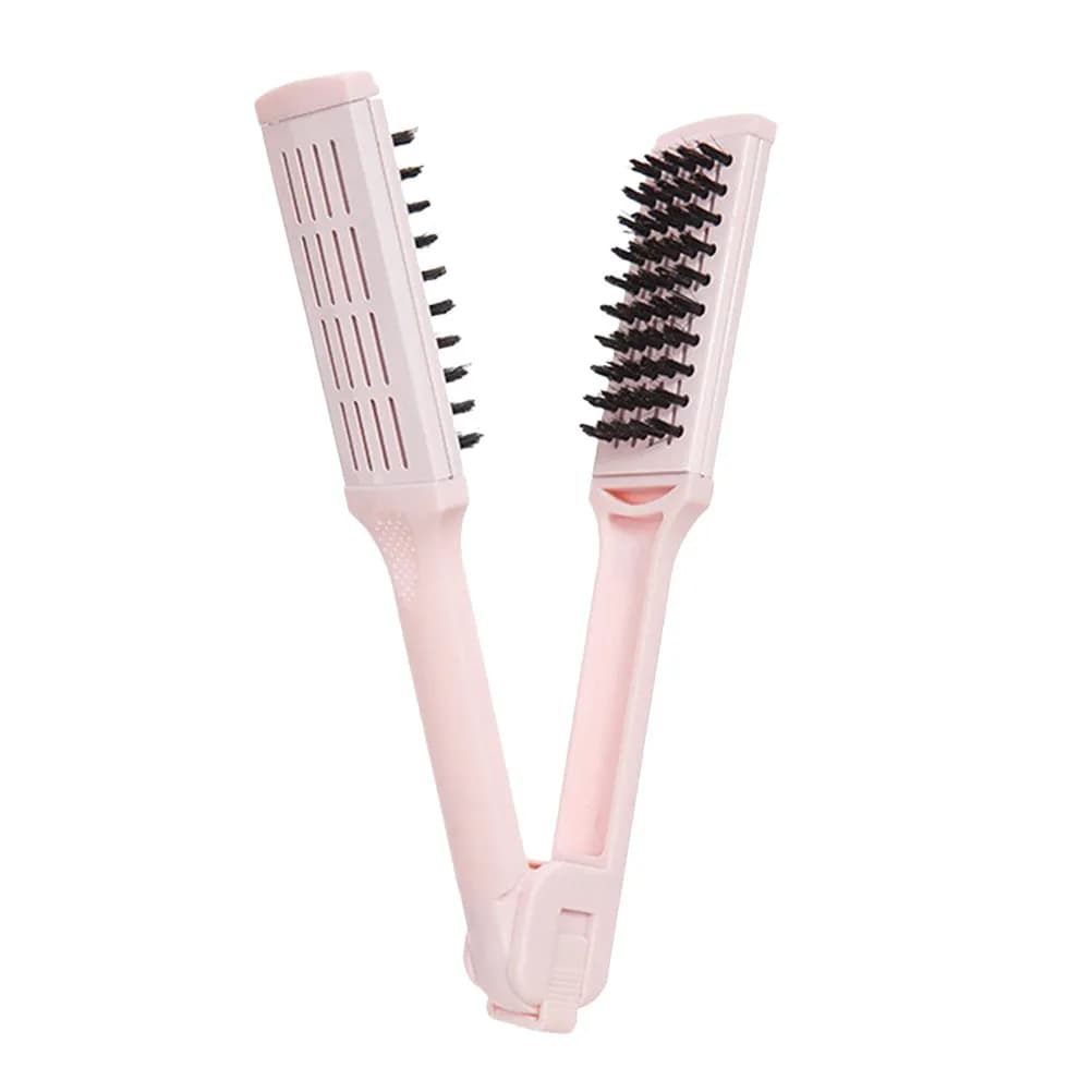 V Shaped Styling Comb Hair Straightener Brush for Women Dual Function Straighten Curl Salon Quality At Home Portable Travel