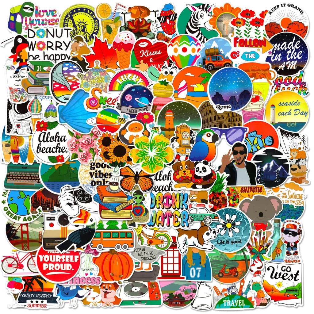100/50 pezzi adesivi misti di marca alla moda: piccoli graffiti impermeabili e freschi per caschi, biciclette e astucci (negozio anime)