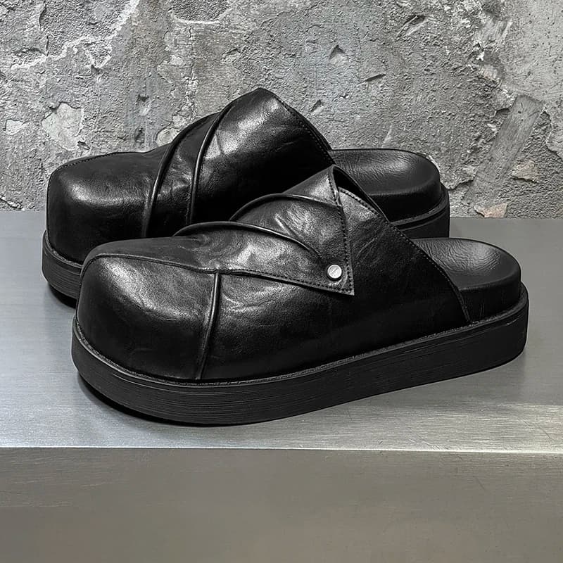 New Men's Fashion Black Leather Shoes, Italian Style, Men's Slippers with Flat Sole, Sizes 38-46