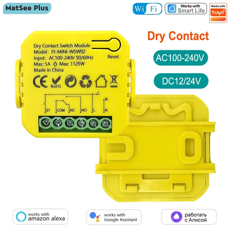 Dry Contact Smart Life WiFi Switch Module Timer App Remote Control 5A AC100-240V Supports Alexa Google Home Alice