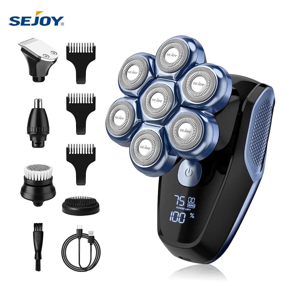 SEJOY Maschile Care Kit, 7D Electric Razor for Men, Trimmer for Barba and Hair, Rechargeable, Hot Head Shaving Machine