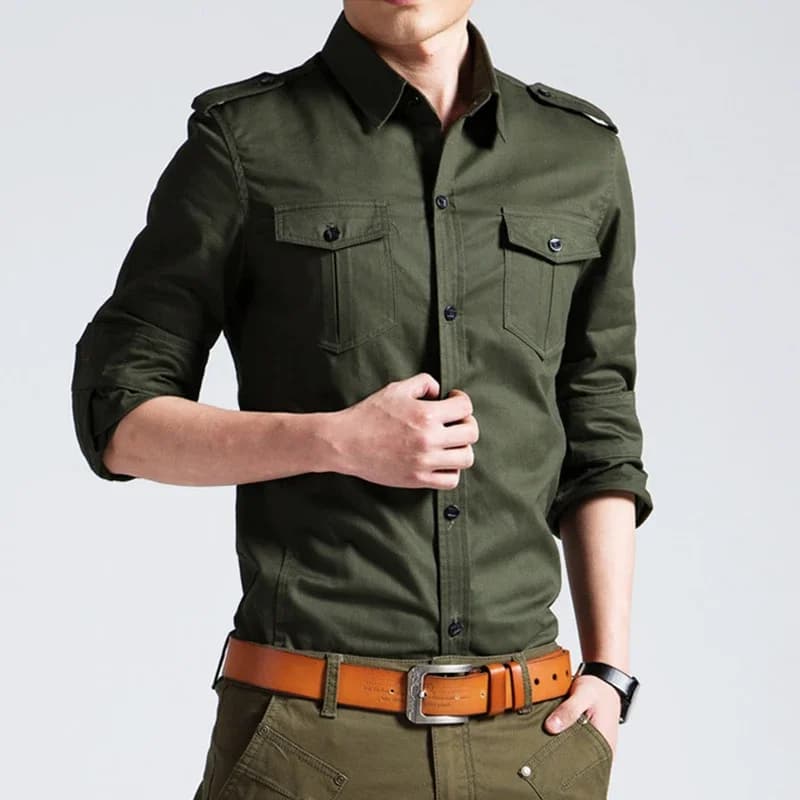 Camicie militari da uomo 2025 Camicie da lavoro casual a maniche lunghe autunnali Camicie tascabili Camisas Camicie militari maschili solide sottili Chemise Homme