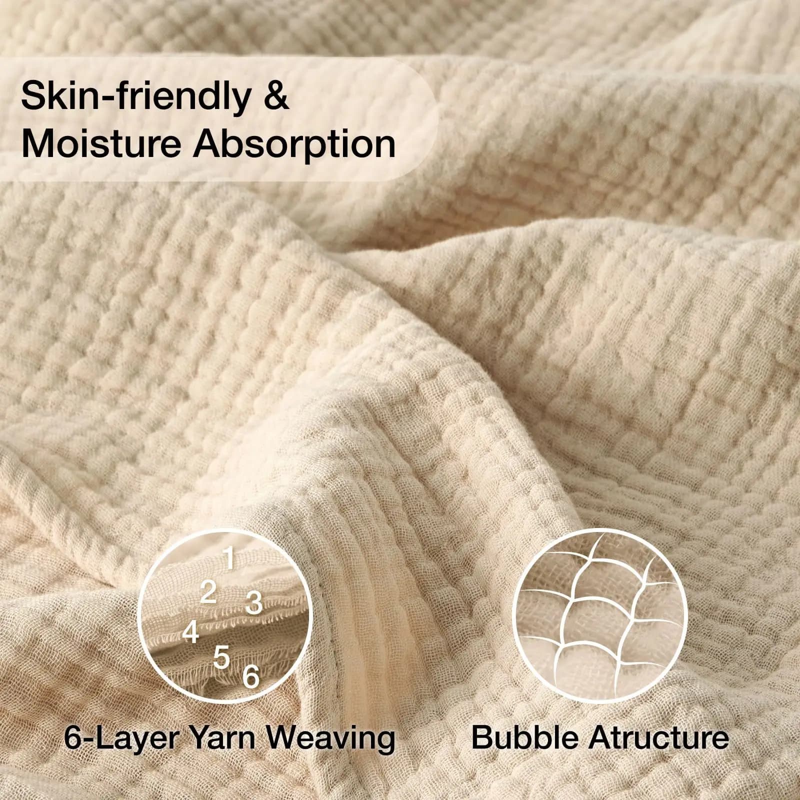 6-layer beige cotton blanket Breathable cotton cover for baby for travel blanket for sofa bed