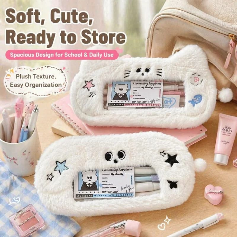 Large Capacity Plush Stationery Pencil Case Cute Cartoon Versatile Storage Learning Supplies Makeup Bag Cosmetic Storage