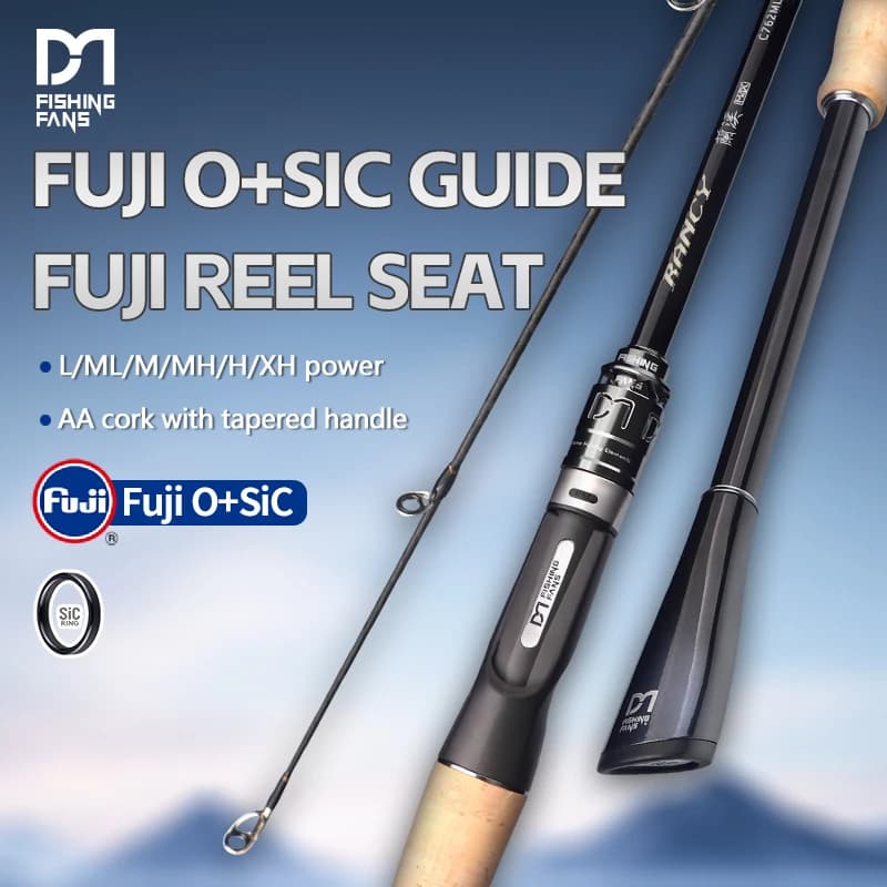 Canna da Pesca FISHINGFANS RANCY MAX con Anelli FUJI O, Porta Mulinello FUJI, Manico in Sughero AA, Carbonio 30T+40T, per Esche Artificiali, Misure L ML M MH H XH
