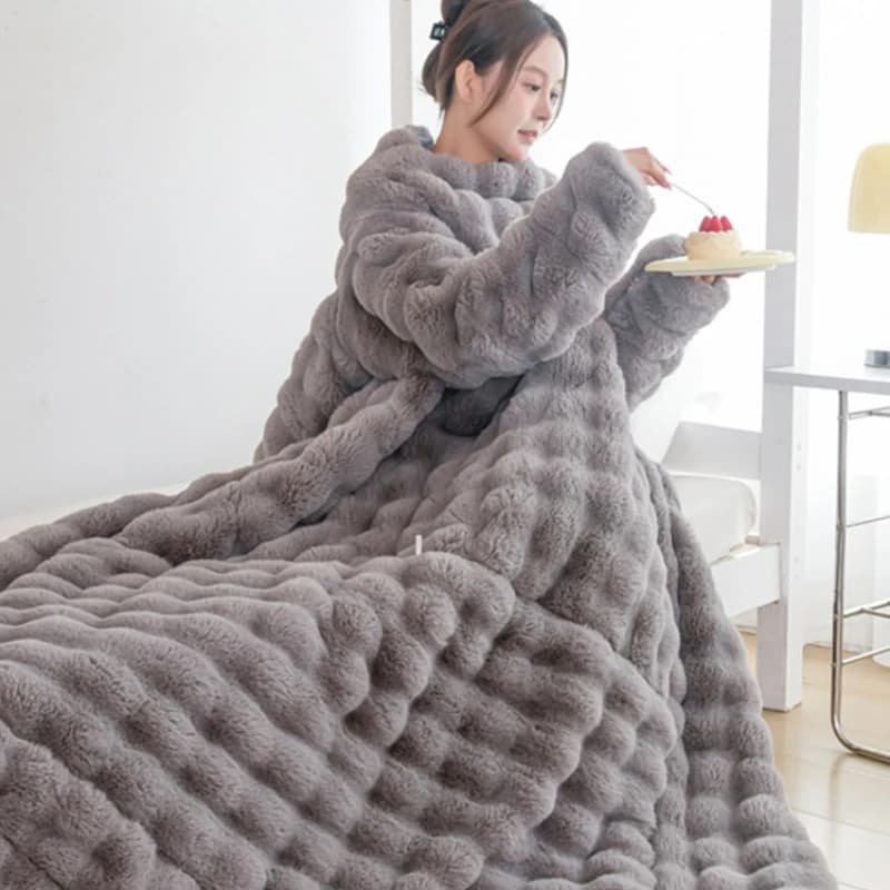 Coperta integrata con maniche invernali, coperta multifunzione calda con protezione per le spalle, trapunta con cuscino ispessito per la casa, di lunga durata