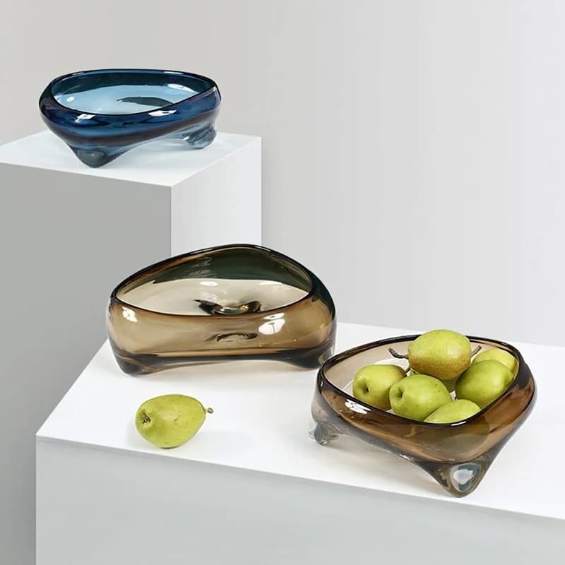 Glass Fruit Tray Creative Triangle Transparent Glass Tray Tea Table Storage Desk Fruits Plates Jewelry Organizer Dish Home Decor