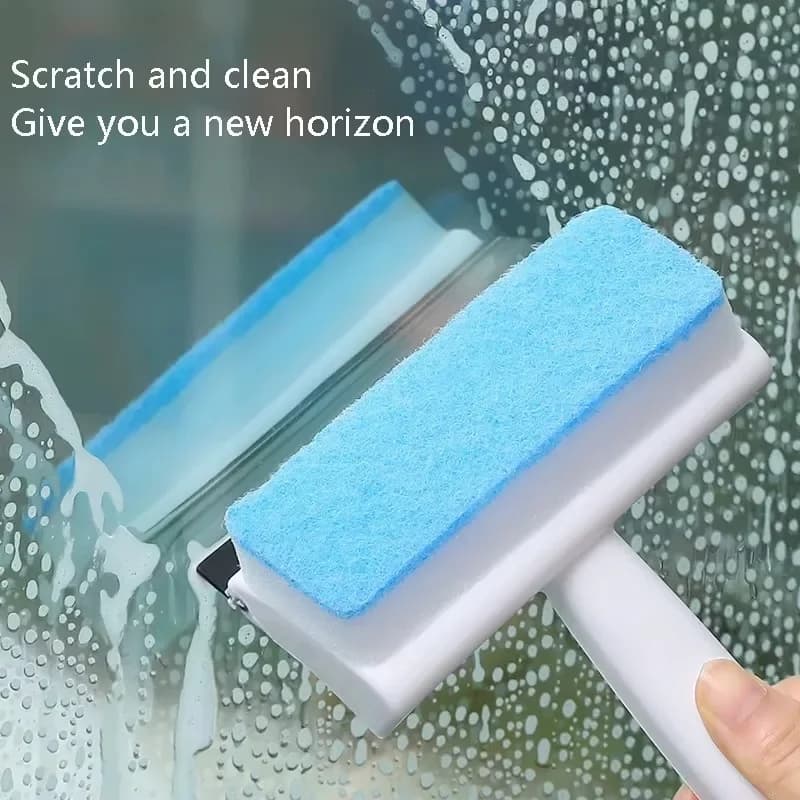 Spazzola per la pulizia dei vetri 2 in 1 a doppia faccia, spugna, per specchietti delle finestre, doccia, manico lungo, bagno, pulizia del parabrezza dell'auto