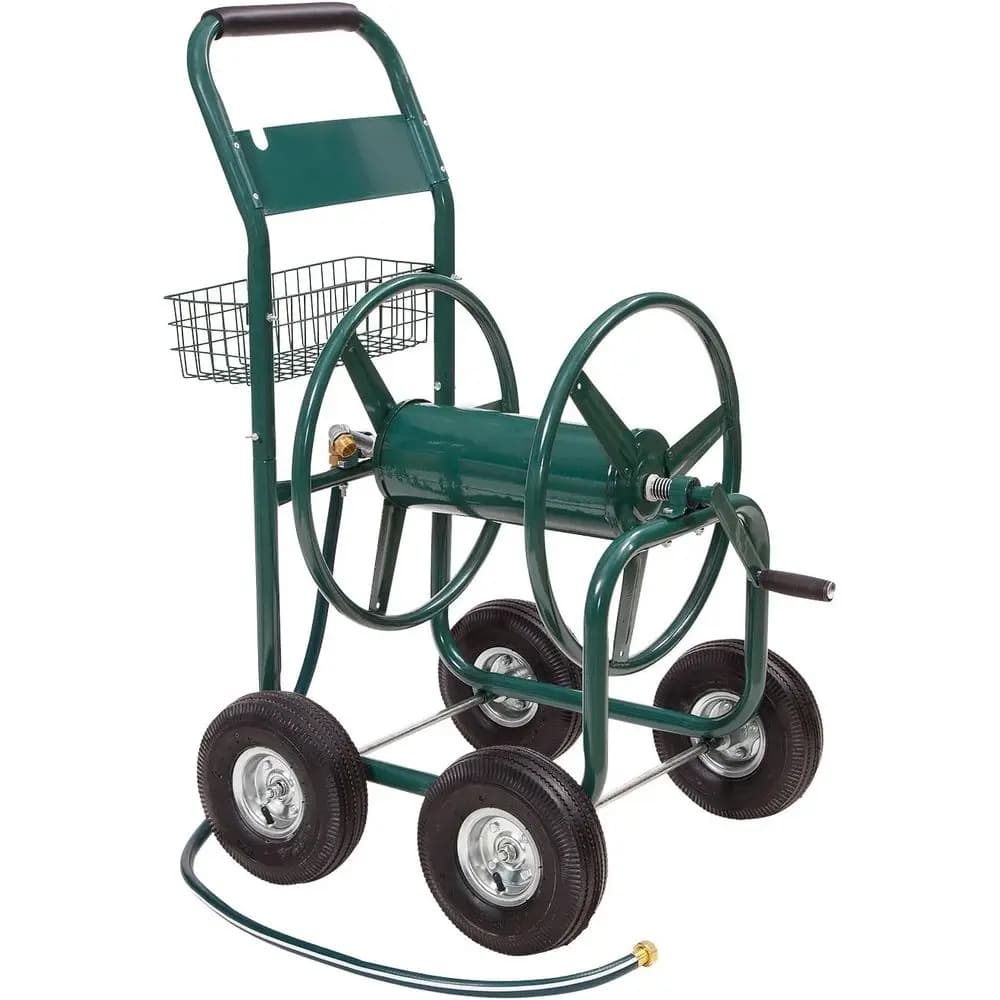 Products 4 Wheel Hose Cart, Holds up to 350 eet o 5 to 8 Inch Hose with Basket, Ideal or Backyard, Garden, or Home (Green)