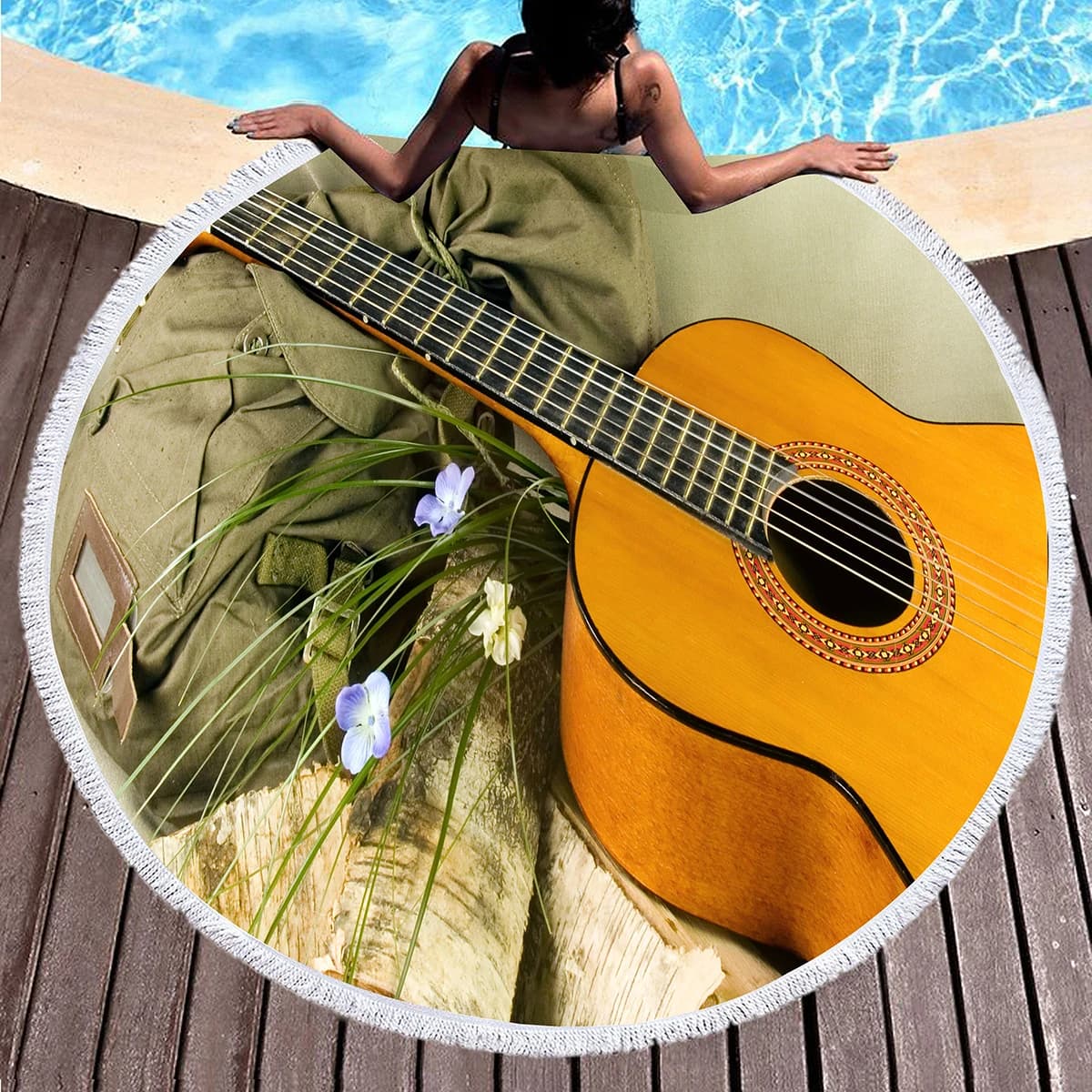 Rolling Sea to Chitar Shape, in Microfiber Anti-Sand Drying Rapid, Absorbent Mat for Meditation and Yoga