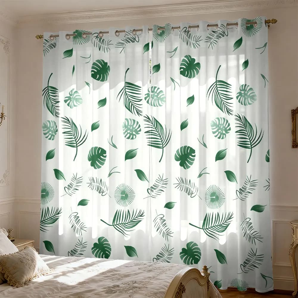 2 tende divisorie con stampa foglie verdi da 90 g, diverse misure, decorazione moderna per soggiorno e camera da letto, facile installazione
