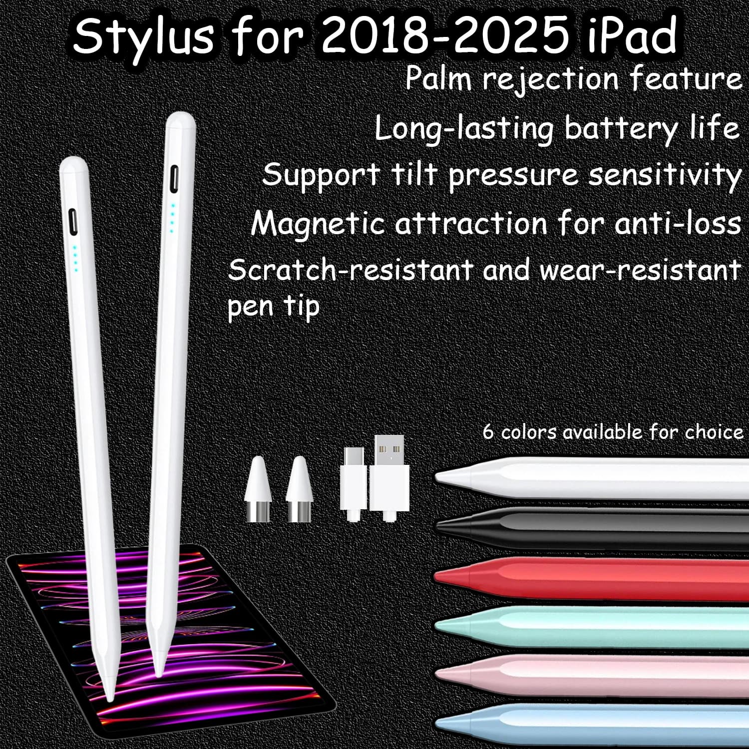 Penna Stylus per iPad 2018-2026, con Rilevamento del Palmo, Lato Magnetico, Ricarica Rapida e Lunga Durata della Batteria per Pro/Air/Mini/10th