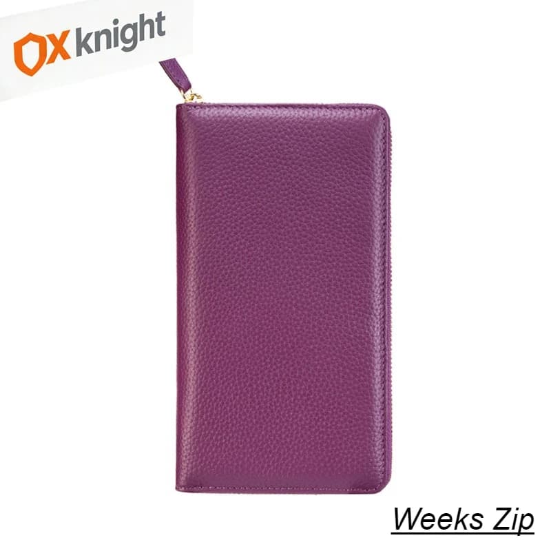 OX KNIGHT Weeks Zip Cover Taccuini e Agende in Vera Pelle, Pelle Bovina Grana Litchi per Planner, Blocco Note Vintage, Diario, Articoli di Cancelleria