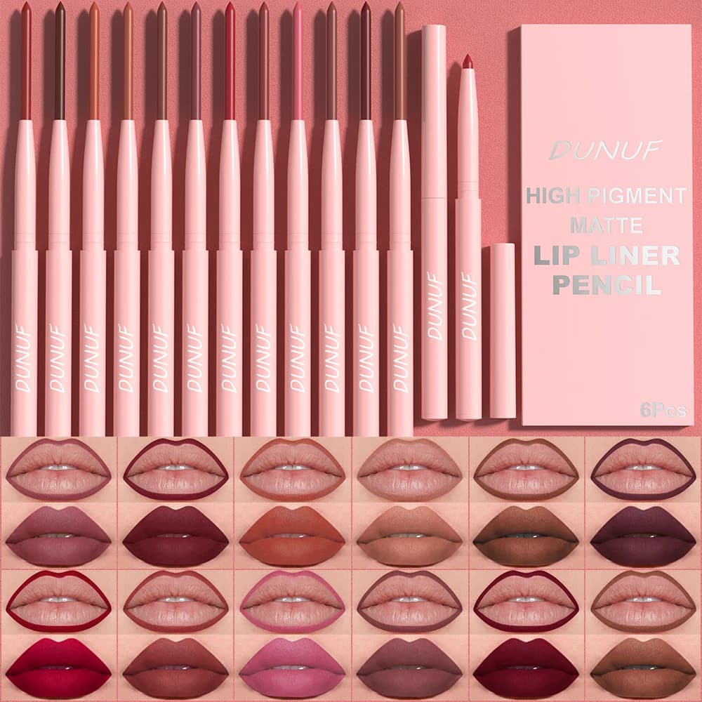 6pcs Lip Liner Pen Set Long-Lasting, Waterproof Sweatproof, Easy Coloring Non-fading Color Rendering Lip Gloss Set Beauty Makeup