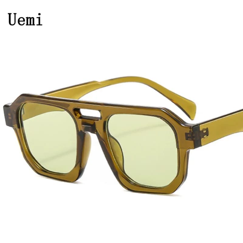 Vintag Women's Square Sunglasses Man Olive Green Pilot Frame Double Bridge Retro Simply Tone UV400 Wholesale View Glasses