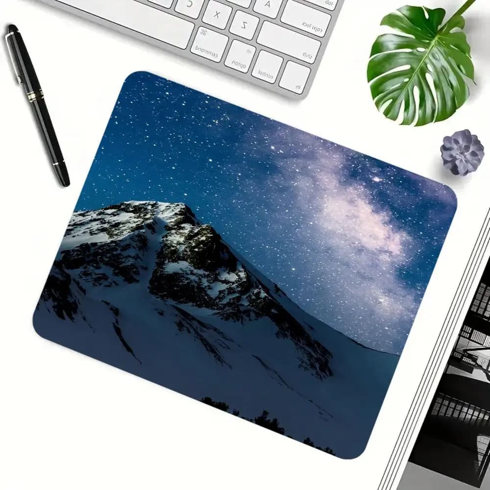 Mountain Forest Gaming Mouse Pad with Locked Edges Starry Sky & Foggy Forest Pattern Large Desk Mat Non-Slip Computer Mousepad