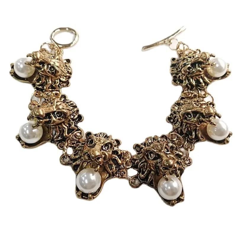 Gioielli vintage con bracciale di perle di leone per donna