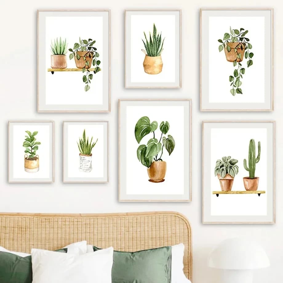 Cactus Tiger Pilan Monstera Piante verdi Poster e stampe estetiche con pittura a diamante, decorazioni da parete per la decorazione del soggiorno