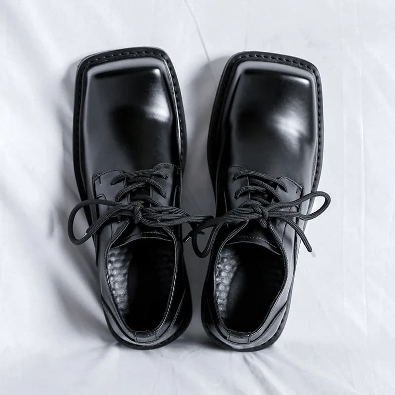 England style mens casual genuine leather shoes lace-up derby shoe brand designer square toe sneakers party prom dress footwear