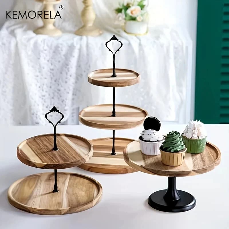 KEMORELA Alzata per Torte a 2/3 Livelli Rimovibile, Vassoio in Legno per Frutta Secca, Piatto per Snack, Espositore per Dolci e Caramelle per Matrimoni, Piatto per Cupcake