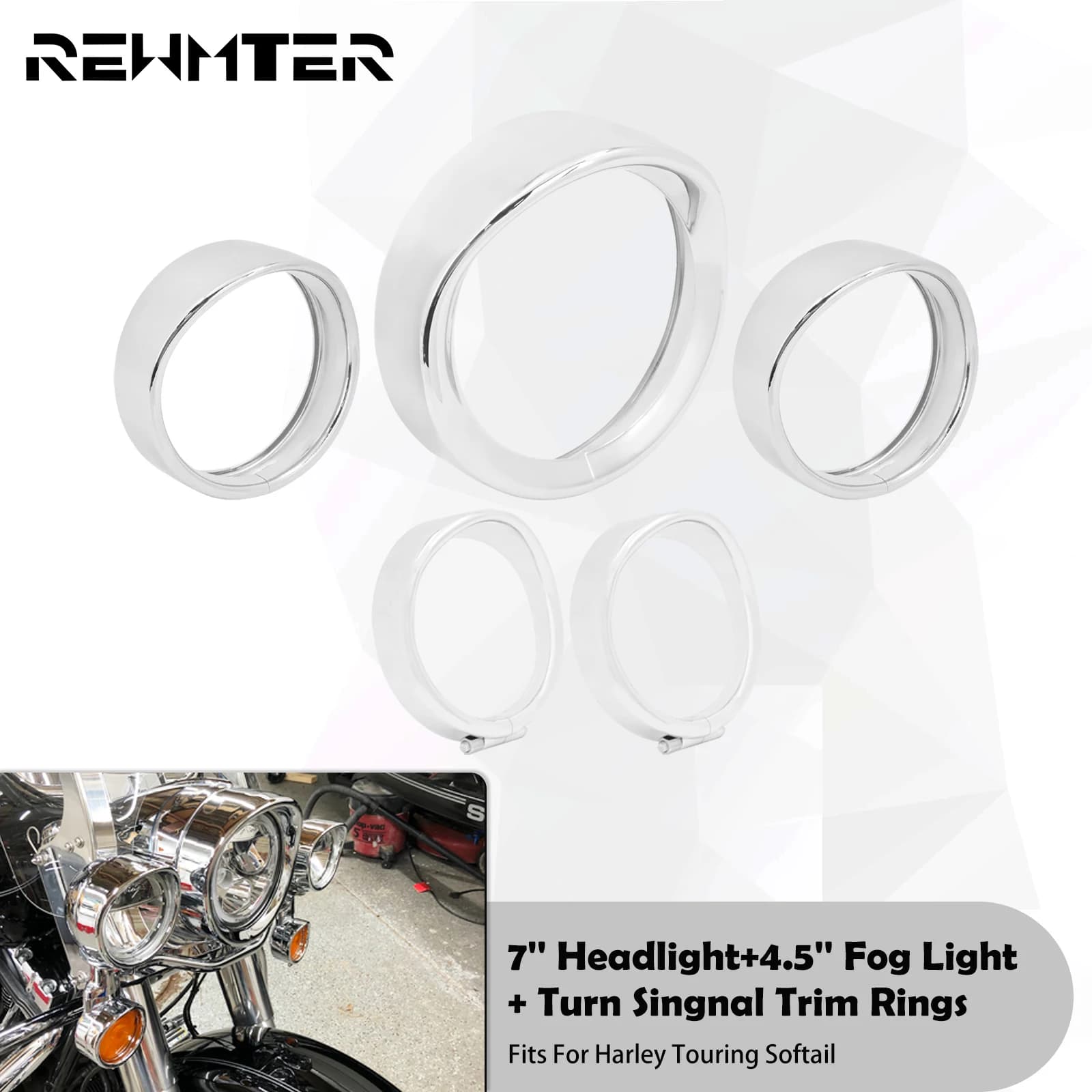 Anello di rivestimento del faro del motociclo da 7 '' + copertura della luce di nebbia da 4,5 '' + anello di rivestimento degli indicatori di direzione stile visiera per Harley Touring Road King Softail