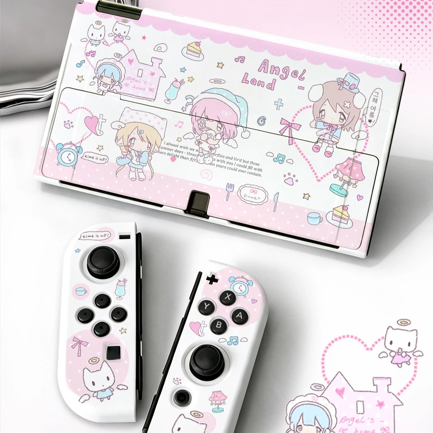 Kawaii Pink Split Protective Case for Nintendo Switch 2 OLED NS Console Anime Girl Non-Slip Drop-Proof Joy-Con Controller Cover