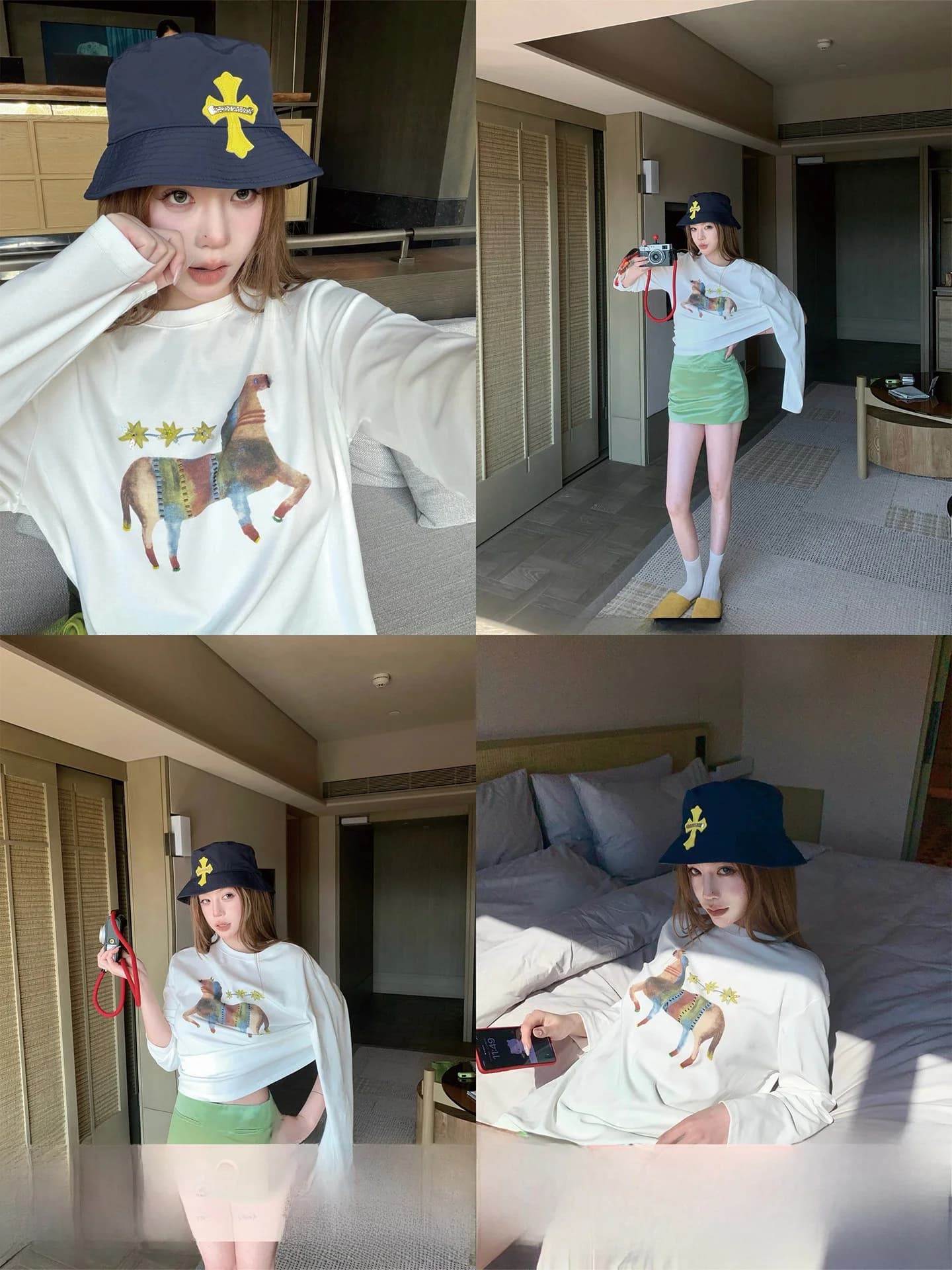 Okaaay Casual Loose Long Sleeve round Neck T-Shirt Women's Print Slimming Top Spring Fashion Basic Style Comfortable Fit