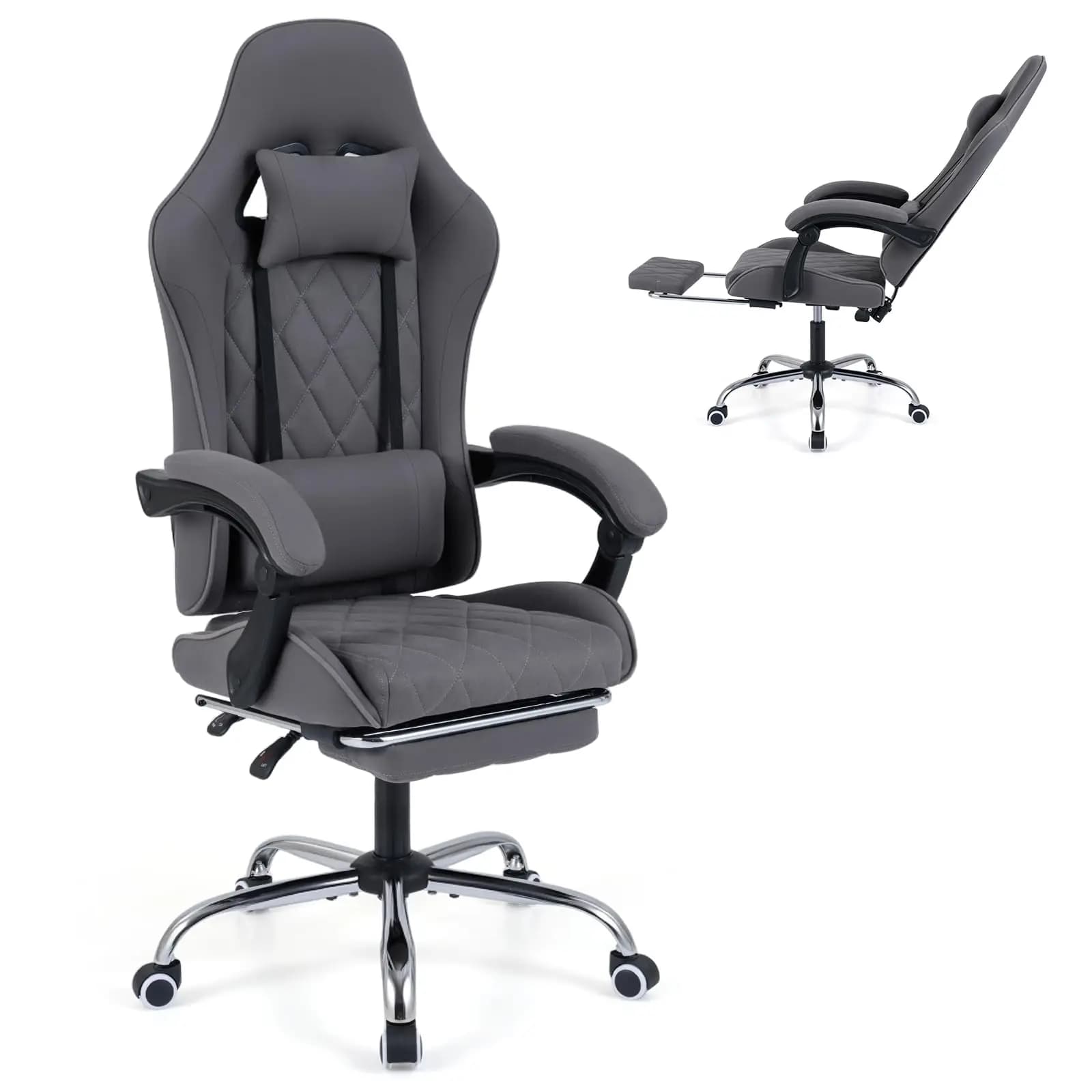 Sedia da Gaming Ergonomica con Poggiatesta, Supporto Lombare, Schienale Reclinabile, Poggiapiedi e Rotazione a 360° ° Sedile Girevole