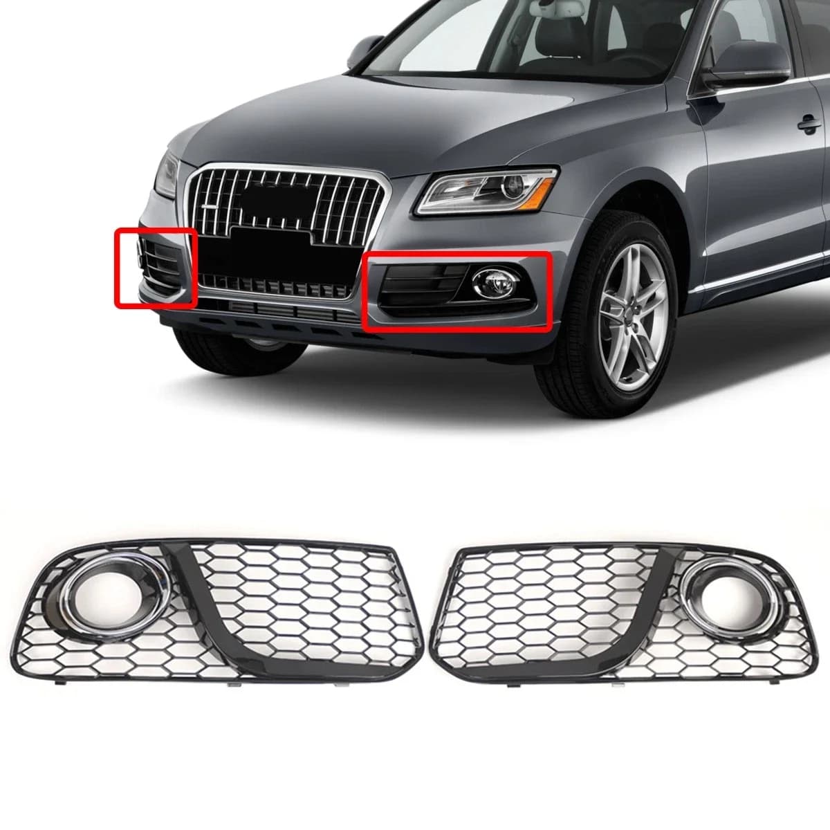 Per Audi Q5 2013-2016 Coppia di anelli placcati Paraurti anteriore Fendinebbia Griglia di copertura Accessori auto OEM 8R0807681M 8R0807682J A
