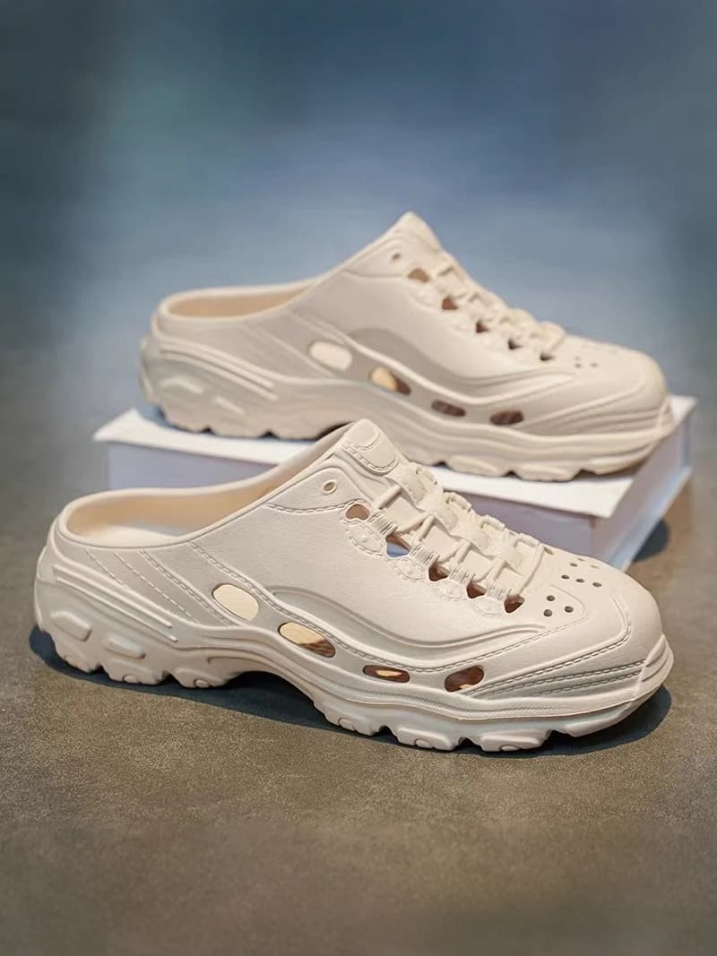 Sandali estivi da uomo con suola spessa, alla moda, per esterni, casual, traforati, da spiaggia, mezza pantofole, traspiranti, con tacco piatto in EVA