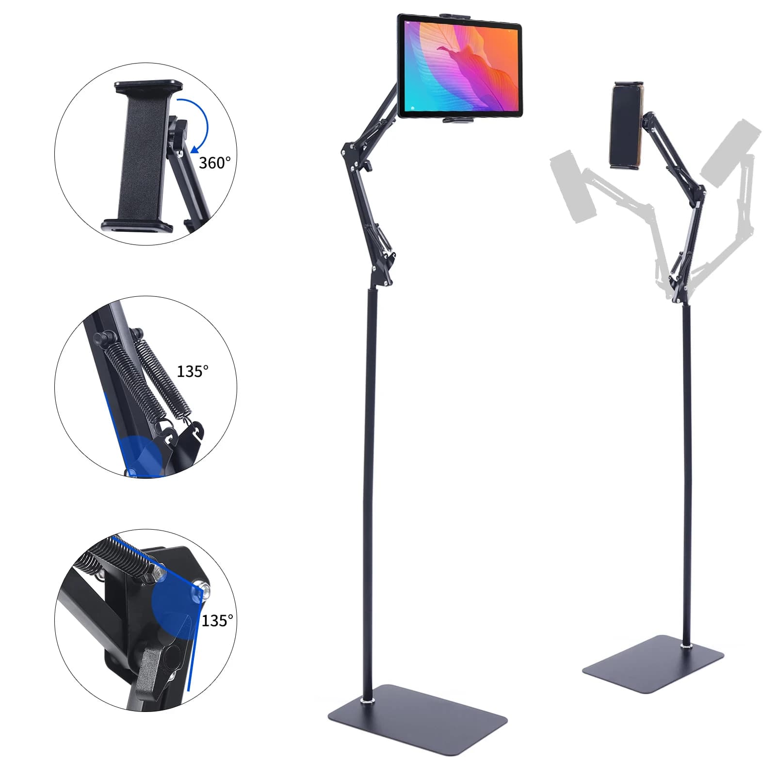 360° Rotatable Non-Slip Floor Tablet Stand, Universal Floor Holder for Cell Phone Tablet Home Gym Kitchen Use