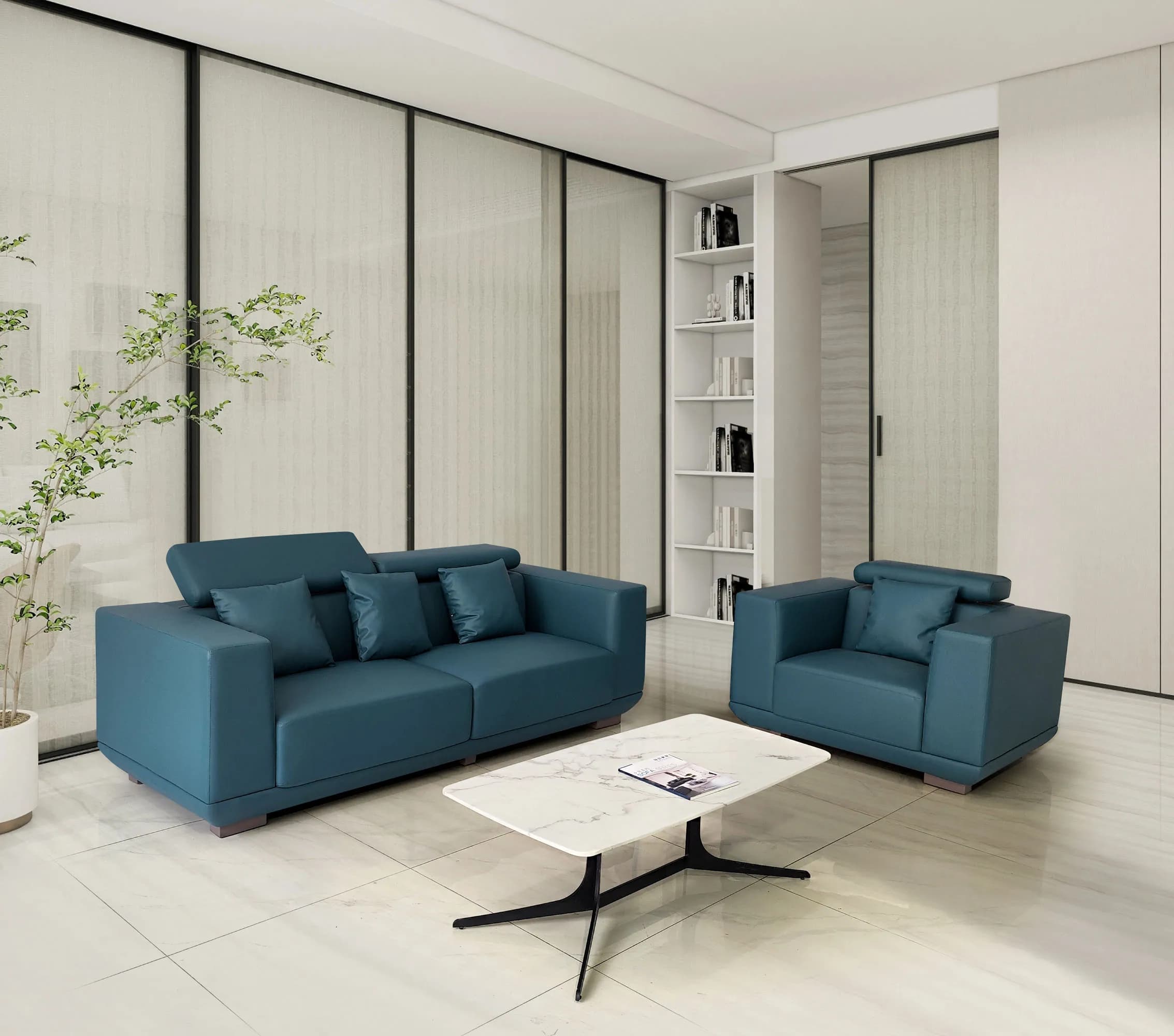 Modern Sectional Modular Office Sofa Set Wooden Base Synthetic Leather High-Density Sponge Heavy Duty Legs Living Roompromote sa