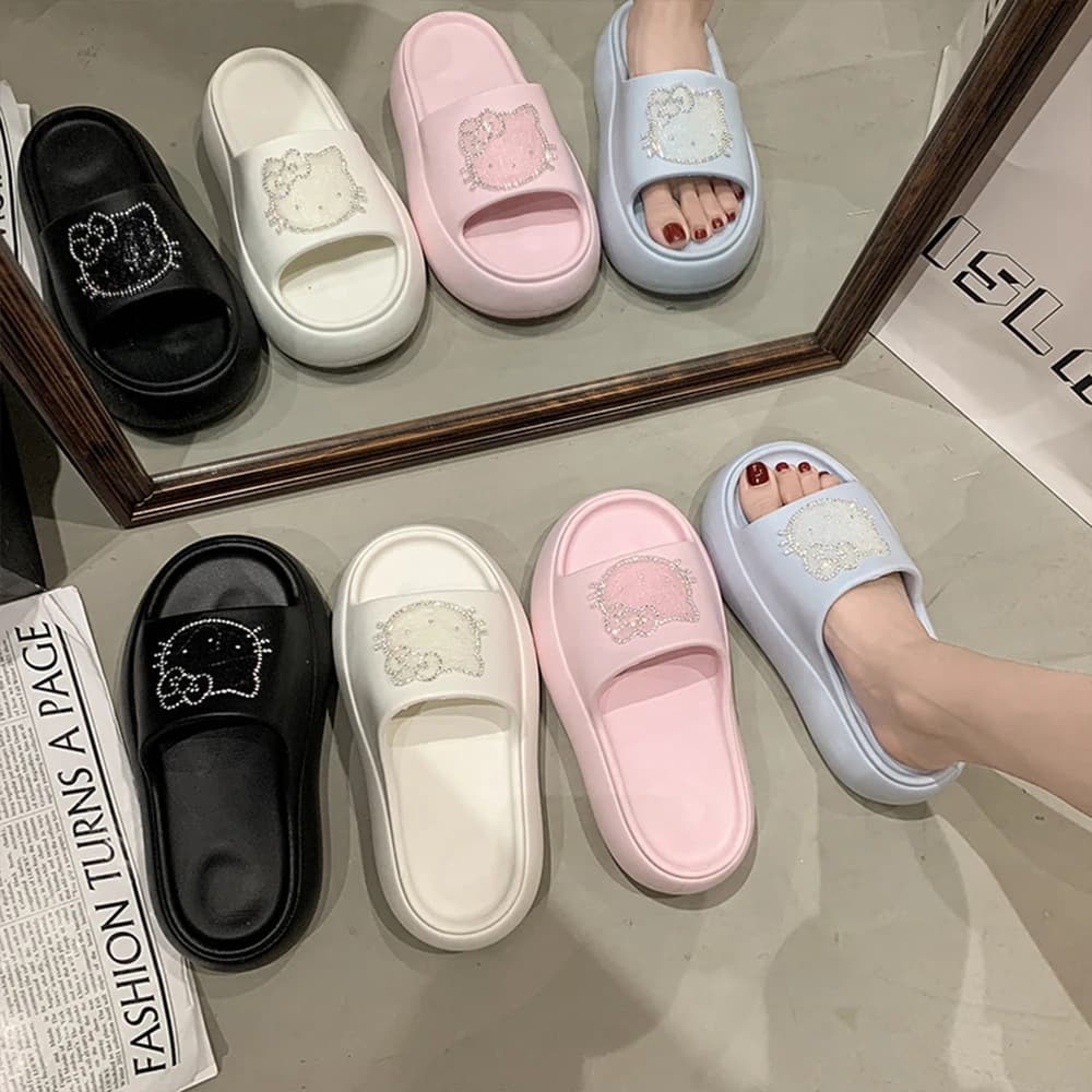 2026 New Hello Kitty Women Slippers Casual Slippers Cartoon 6Cm Thick Bottom Sanrio Kawaii Shoes Anime Girls Non-Slip Sandals