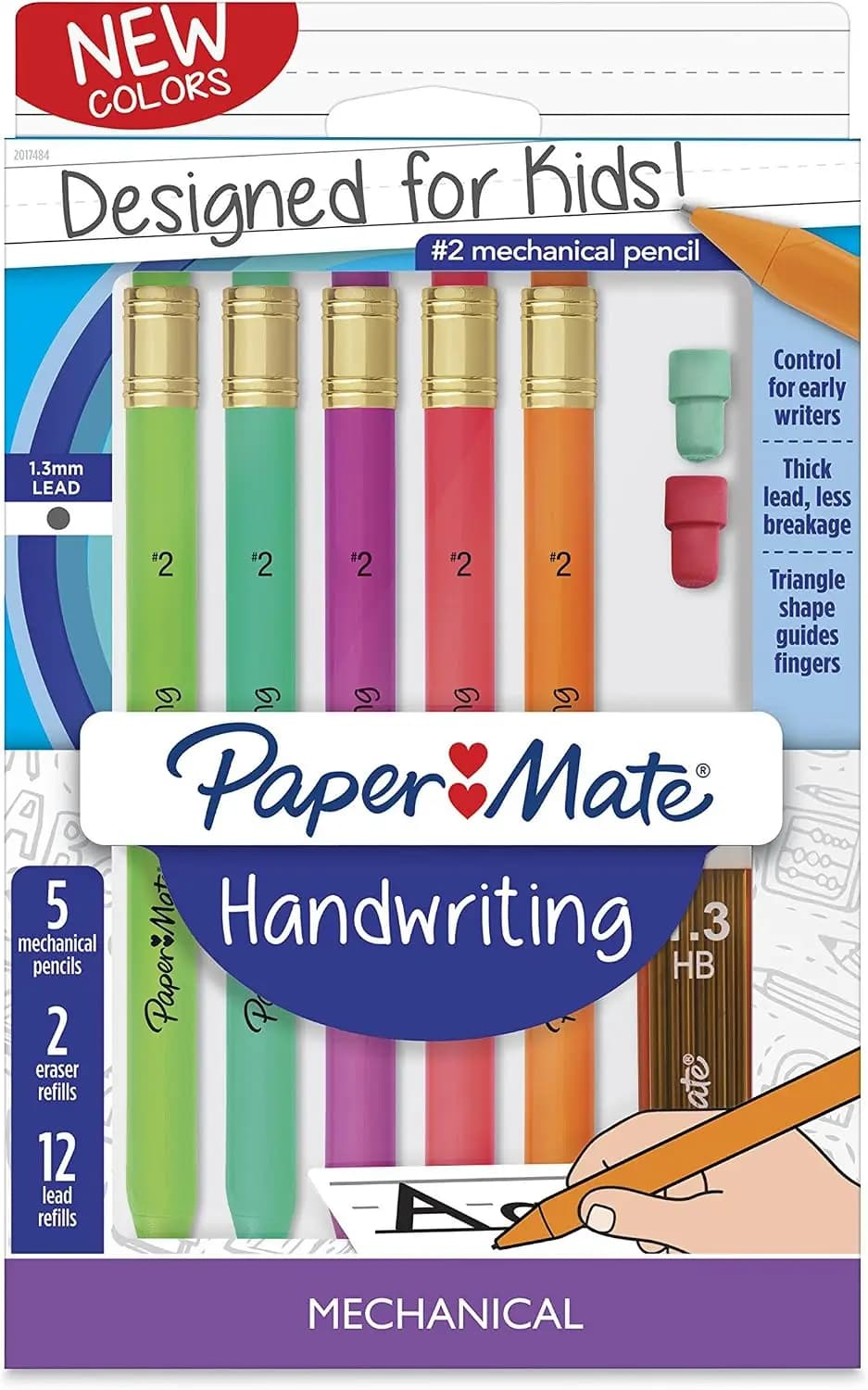 Triangular Mechanical Pencil Set for Kids, 1.3mm Thick Lead, 8 Count with Refills