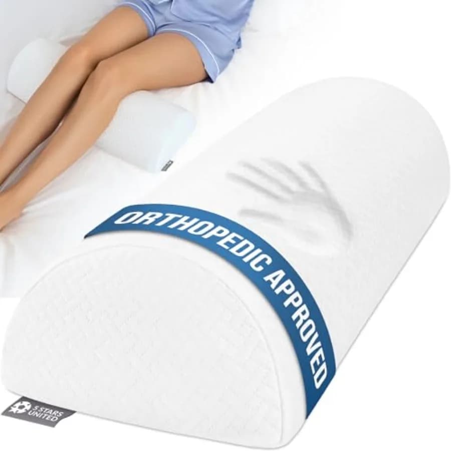 Knee Pillow for Back Sleeping Half Moon Bolster Pillow for Legs, Under Knee Pillow for Sleeping on Back, Memory Foam Leg Pillow