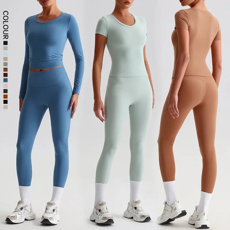 SHINBENE Hi Cloud Top a maniche corte Leggings a vita alta Set di tute Completi da yoga Tuta da 2 pezzi