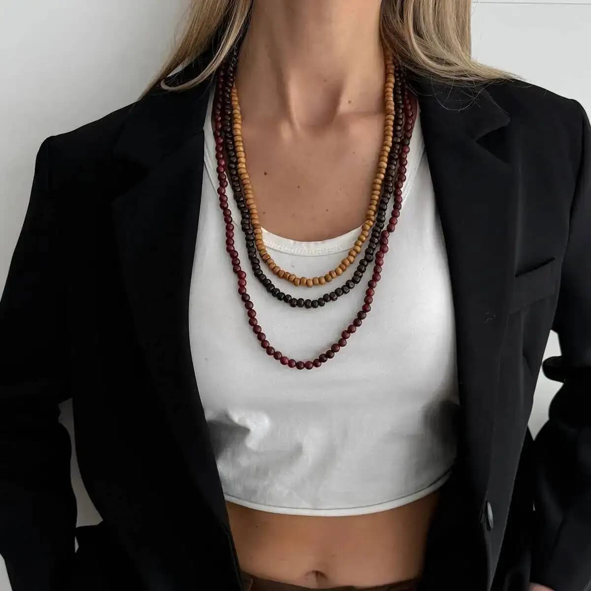 IngeSight.Z ​ Boho multistrato perline di legno collana girocollo donna 2026 moda lunga collana a catena maglione regalo gioielli collo festa
