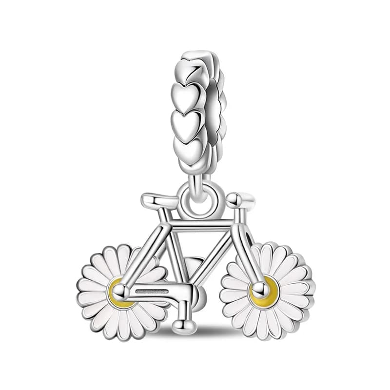 2026 New 925 Sterling Silver Daisy Bicycle Charms Bead Fit 3mm Original Bracelet DIY Women Birthday Party Jewelry Gifts